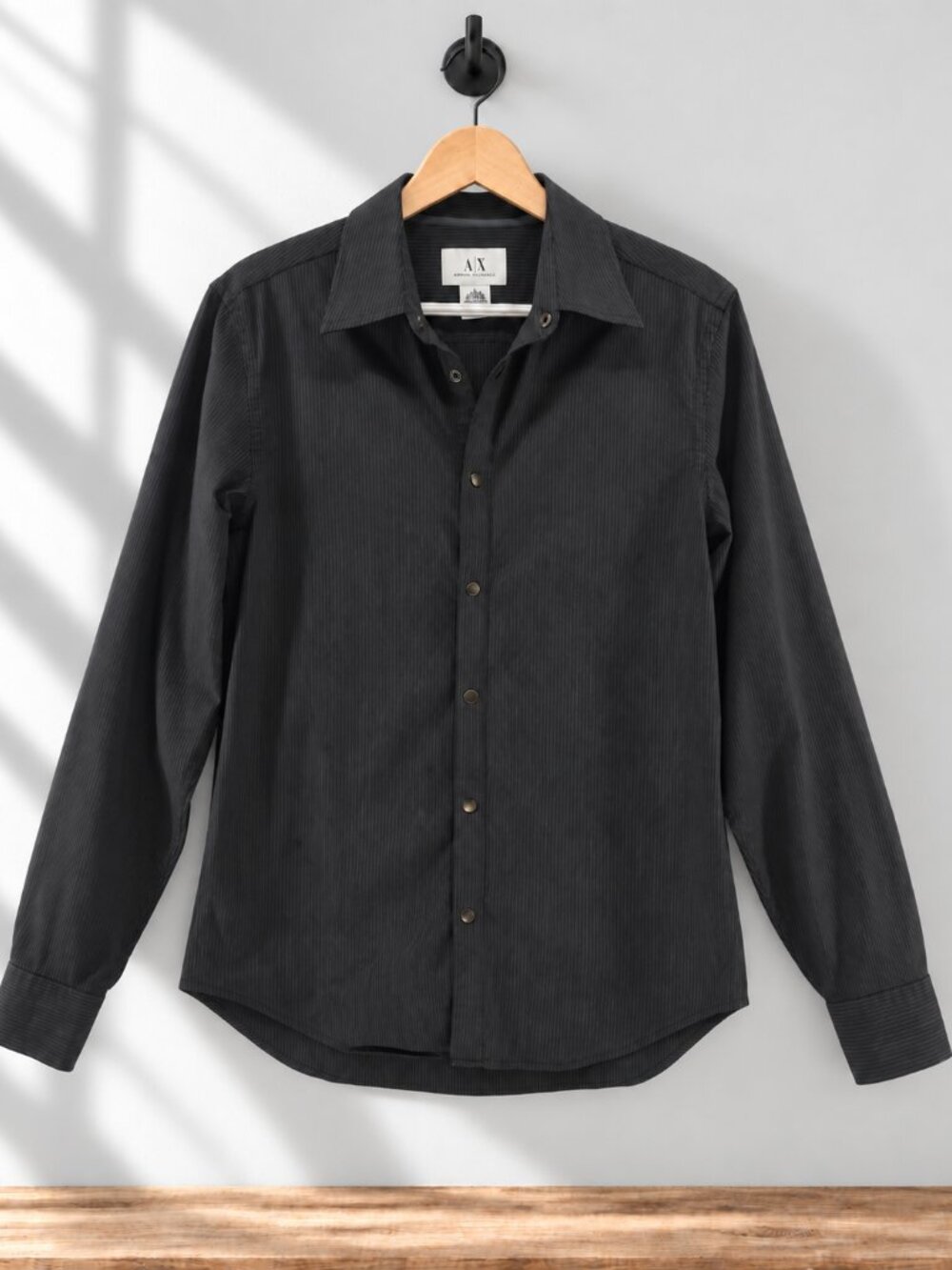 Armani Exchange, Pinstripe Button-Down Shirt, Black, Men’s Small
